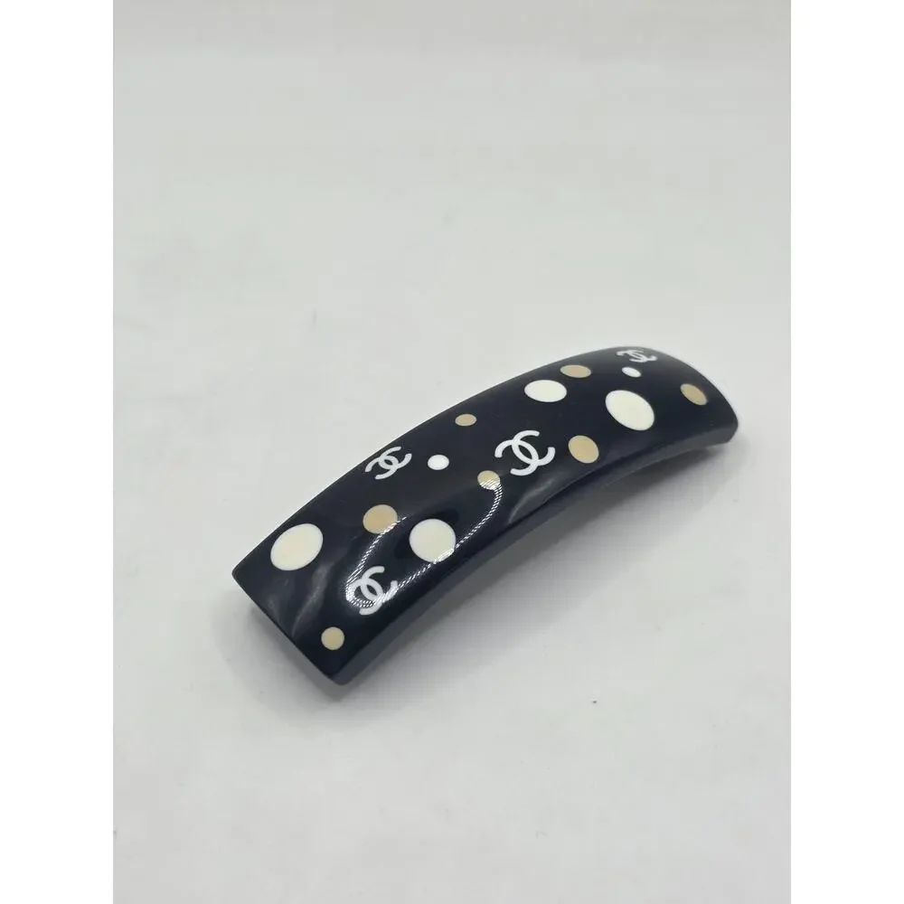 Chanel Black white Polka Dot Interlocking CC Hair Clip - Picture 7 of 14
